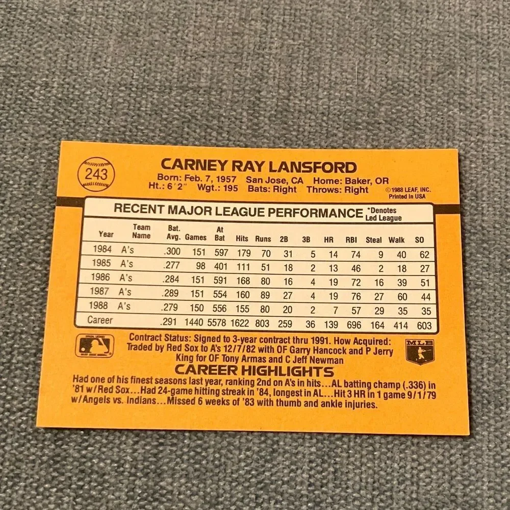 1989 Donruss Oakland A's Baseball Card Trading Card
